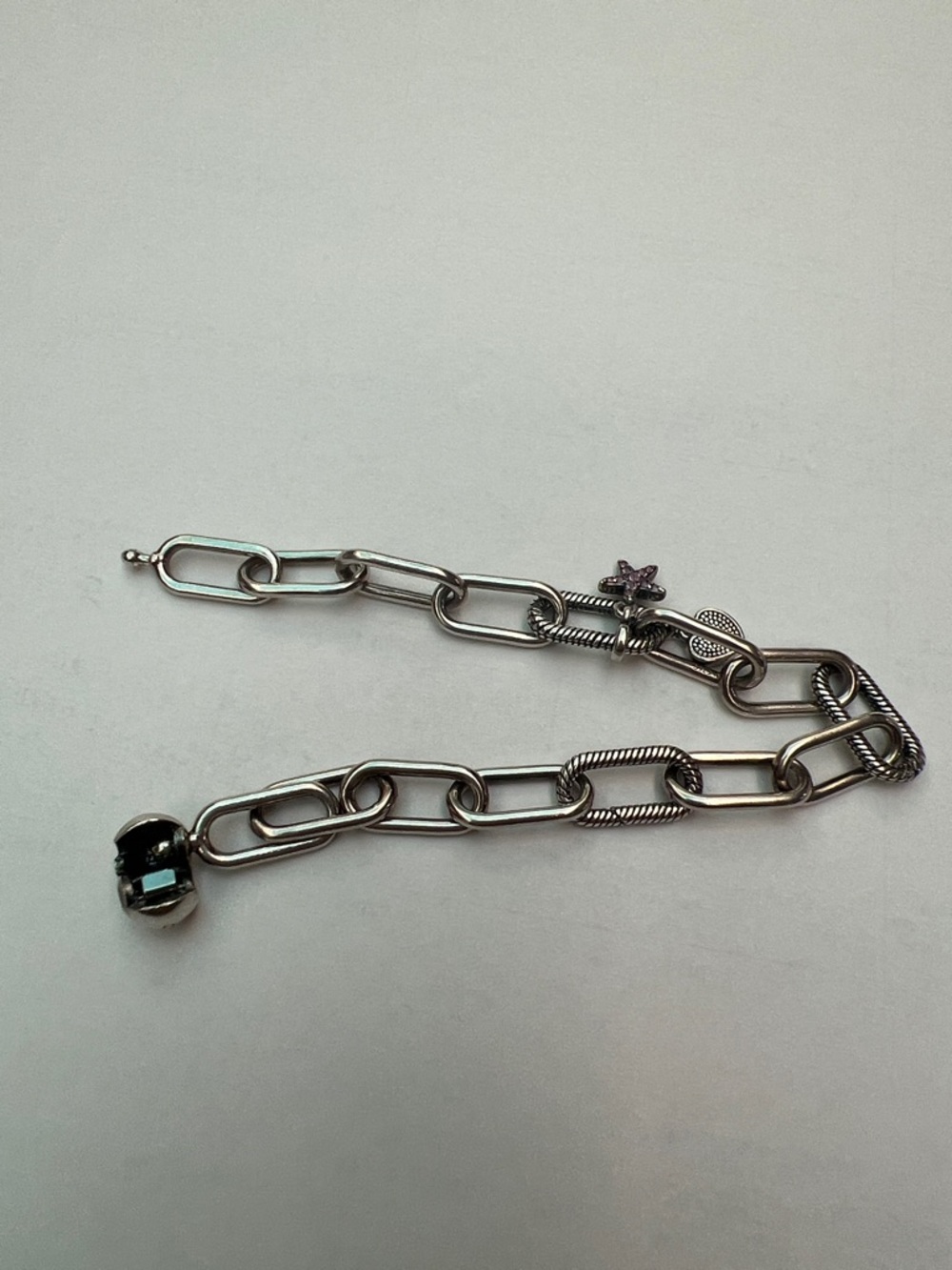 Pandora Paper Clip Link Bracelet with 2 Mini Crystal Charms - Picture 4 of 7